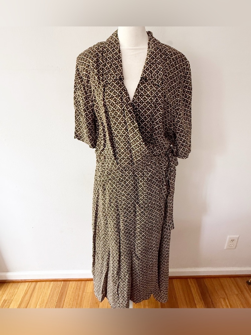 Vintage Women 90s Wrap Short Sleeve Maxi Dress Size 14 Office Career Timeless